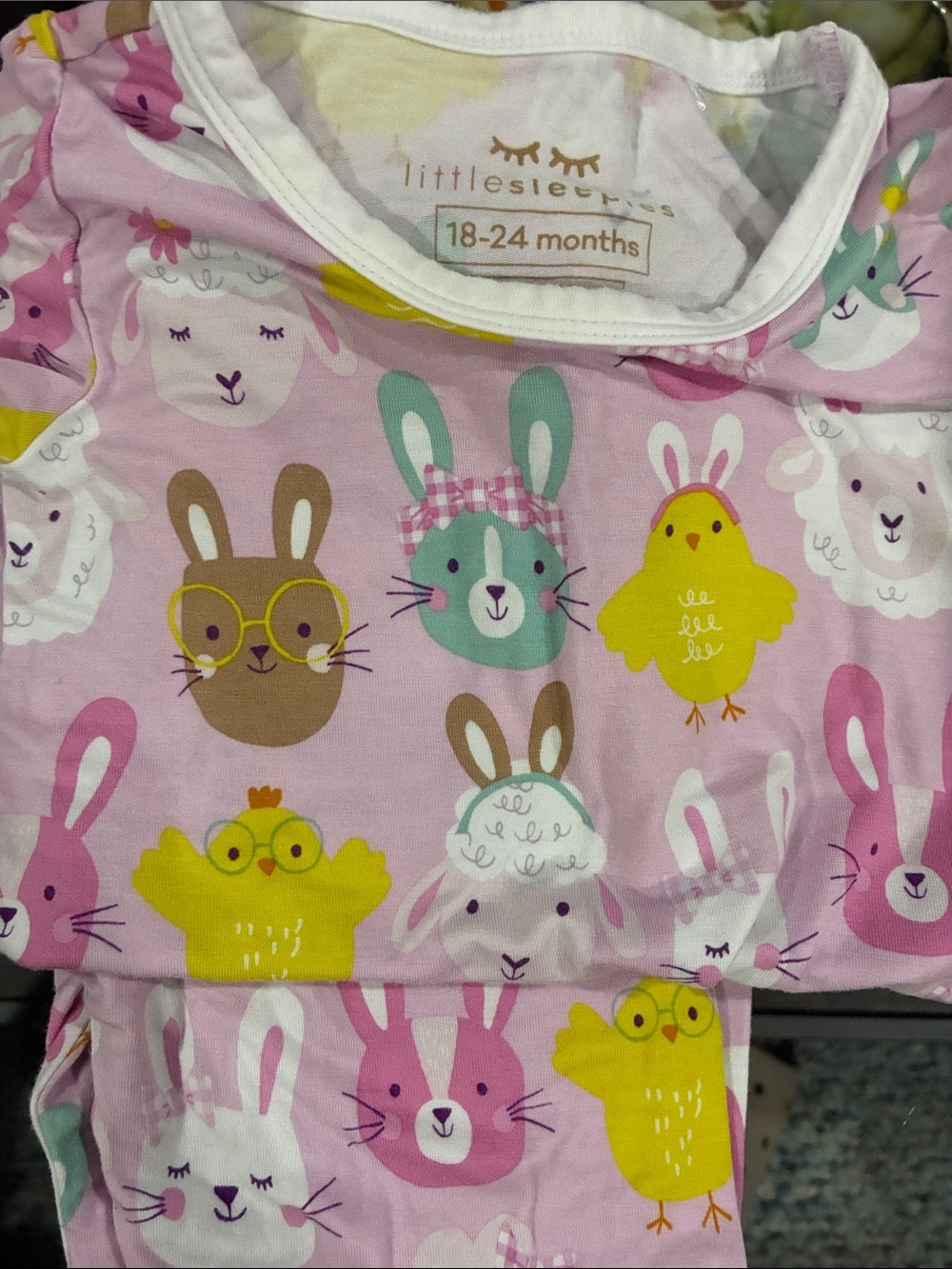 Little Sleepies Pink Bunny & Chick Pattern Kids Pajama Set